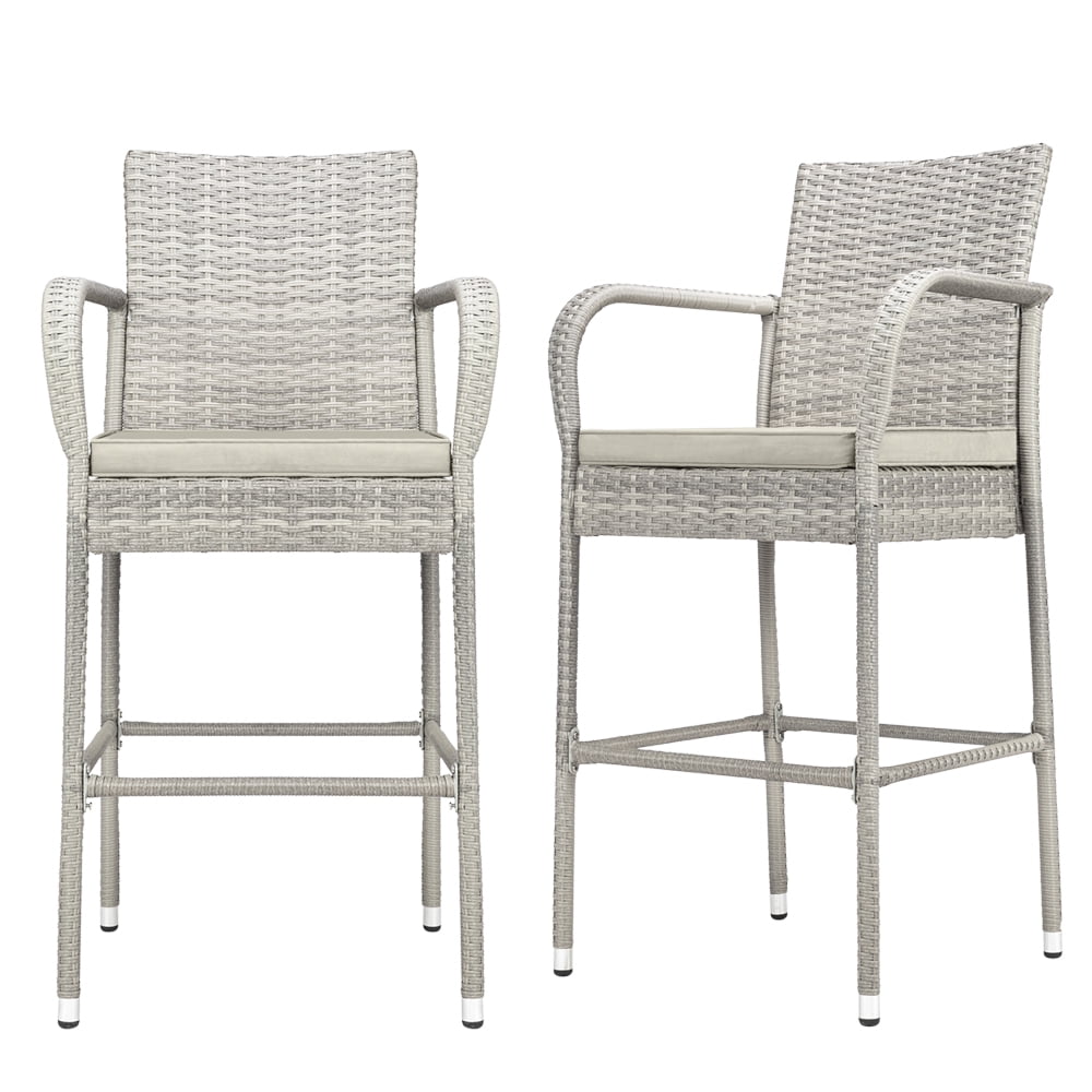 2pcs Bar Chairs Set, BTMWAY PE Rattan Bar Stools Chair Set, Outdoor