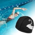 thumbnail image 2 of Unique Bargains 1 Pc Knitted PU Elastic Swans Pattern Swim Cap Black White, 2 of 5