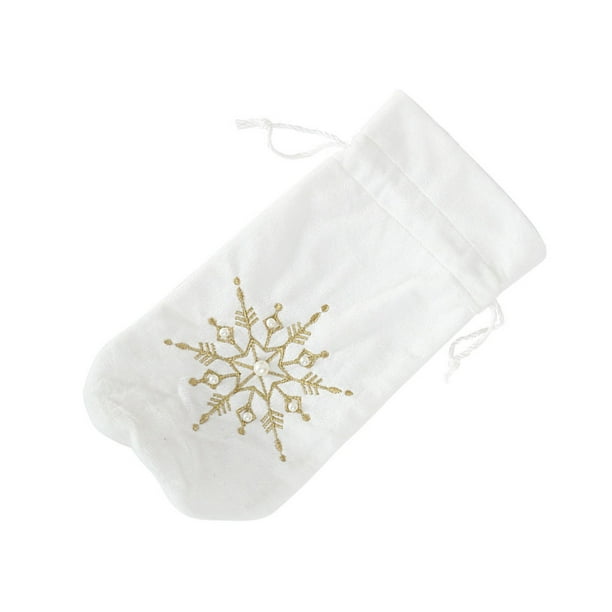 Naiovety Funda de botella de vino de felpa, bolsa de copo de nieve con cordón, de comedor, botella de vino de champán, manga de cerveza, Kits de decoración para fiestas Dorado