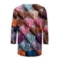 thumbnail image 4 of Qertyioot Chemise Ample à Manches 3/4 pour Femmes T-shirts Imprimés Mode Saint-Valentin Col Rond Hauts Décontractés, 4 of 5