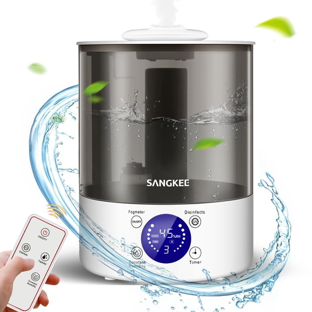SANGKEE Humidificador Ultrasónico, Difusor de aceite esencial de 2.8L con Pantalla LED y Control Remoto, Sincronización de 8 Horas, 3 Modos de Niebla, Apagado Automáti