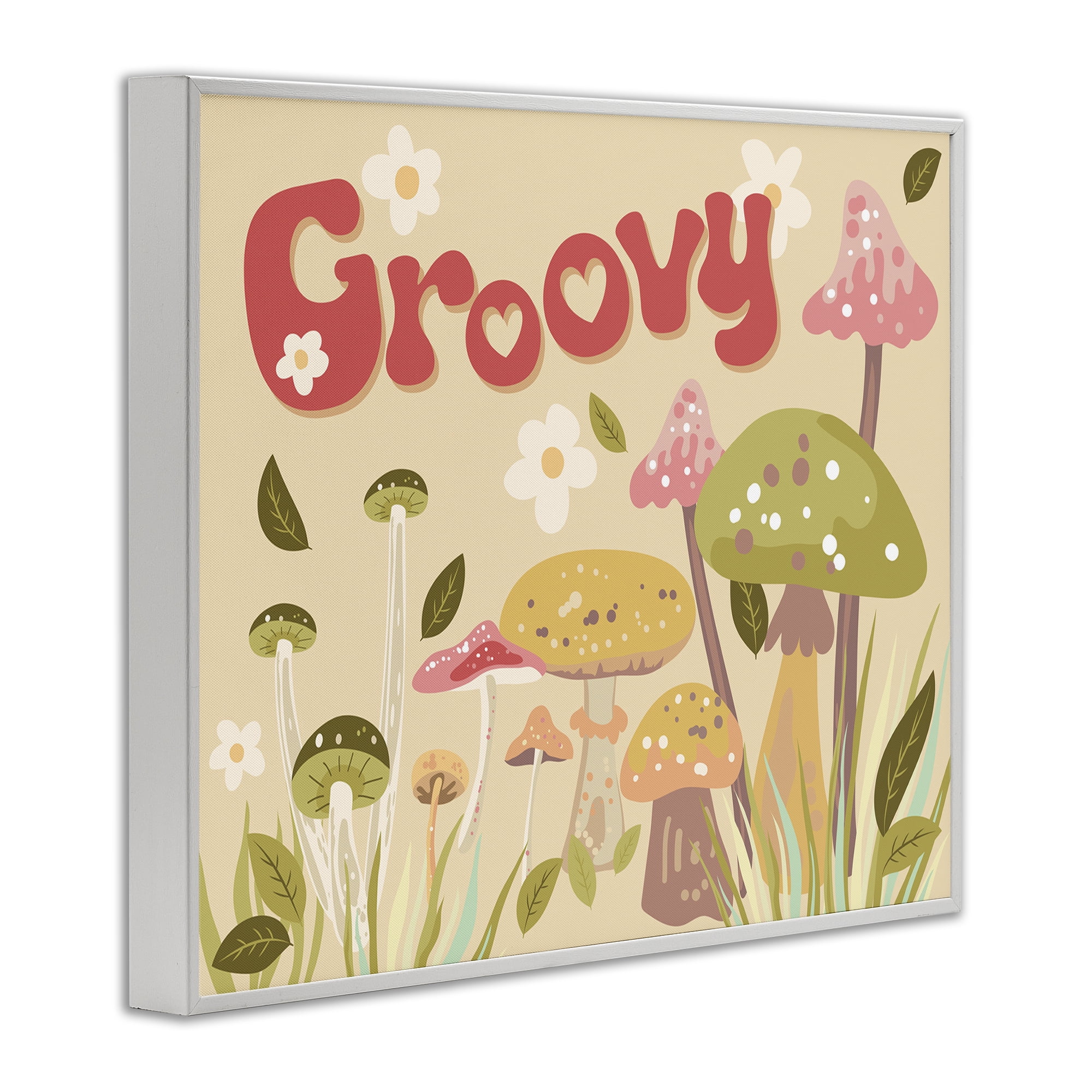 Stupell Industries Groovy Botanical Mushrooms Botanical & Floral Painting White Framed Art Print Wall Art, 14 x 11