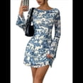 thumbnail image 2 of Minivestido de Larga con Hombros Descubiertos y Estampado Floral para Mujer Azul M, 2 of 8