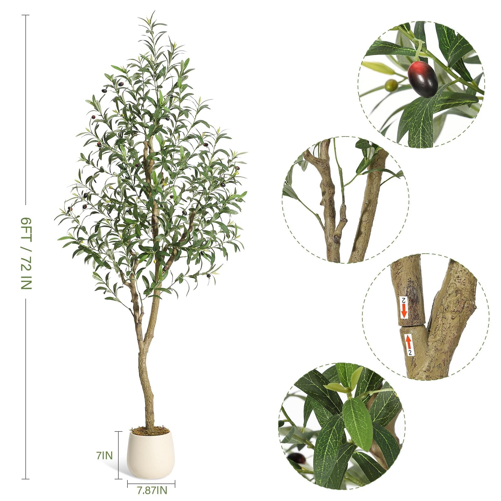 QinaQin 6-Foot-Tall Artificial Olive Tree, a Lifelike Indoor Plant, Comes with a Pot and Basket, Suitable for Home Or Office Décor