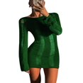 thumbnail image 1 of Femmes Sexy Crochet Tricot Creux sur la Robe à Manches Longues Backless Slim Fit Parti Club Nuit sur Mini Robe Cover Ups, 1 of 7
