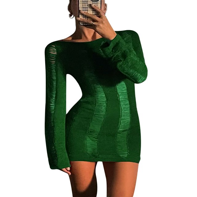 Femmes Sexy Crochet Tricot Creux sur la Robe à Manches Longues Backless Slim Fit Parti Club Nuit sur Mini Robe Cover Ups