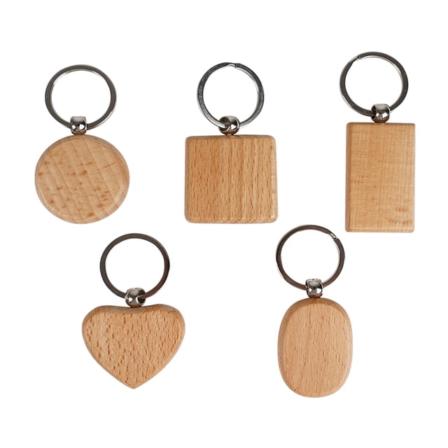 5PCS Llaveros de madera en blanco Rectángulo Colgante de llavero de madera de haya para grabado Two Trees llavero