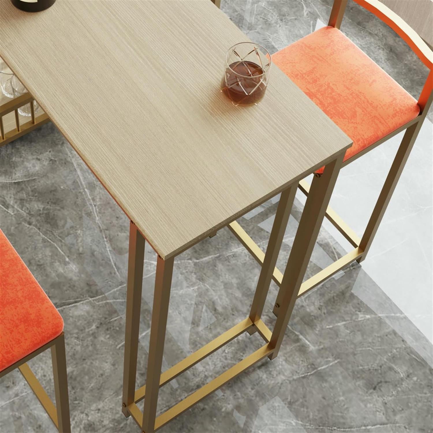 Demi Bonn 5-Piece Dining Table Set with 4 Upholstered Bar Stools and Storage, Kitchen Bar Table Furniture Sets for Dining Room, Apartment, Orange