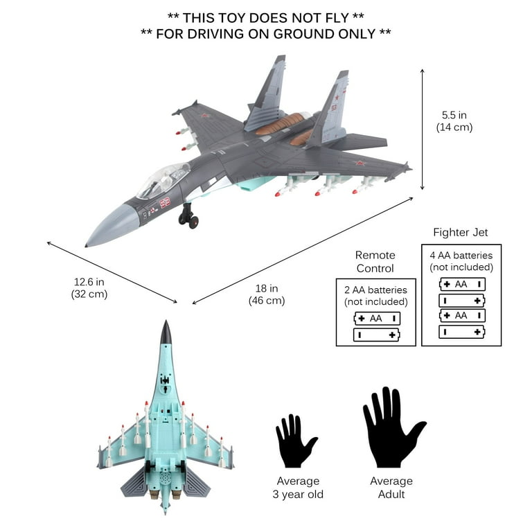 Vokodo RC Military Fighter Jet Non Flying 18 Inch Stealth Bomber Air Force Army Toys Remote Control Airplane Realistic Pretend Play Kids Action
