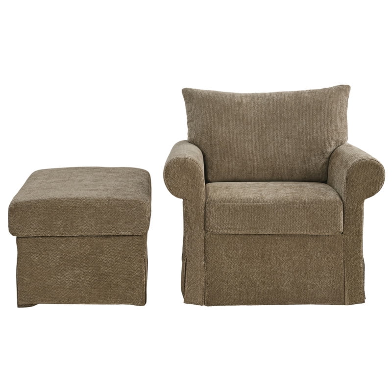 Oversized Single Sofa Chair w/ Ottoman Set, Chenille Accent Chaise Lounge, Modern Upholstered Armchair w/ Backrest Pillow