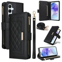 for Samsung Galaxy A16 5G Wallet Case with Card Holder/Zipper Wallet Slot/Crossbody Strap Hand Lanyard,[RFID Blocking][Magnetic Closure] PU Leather Shockproof Flip Kickstand Phone Cover,Black