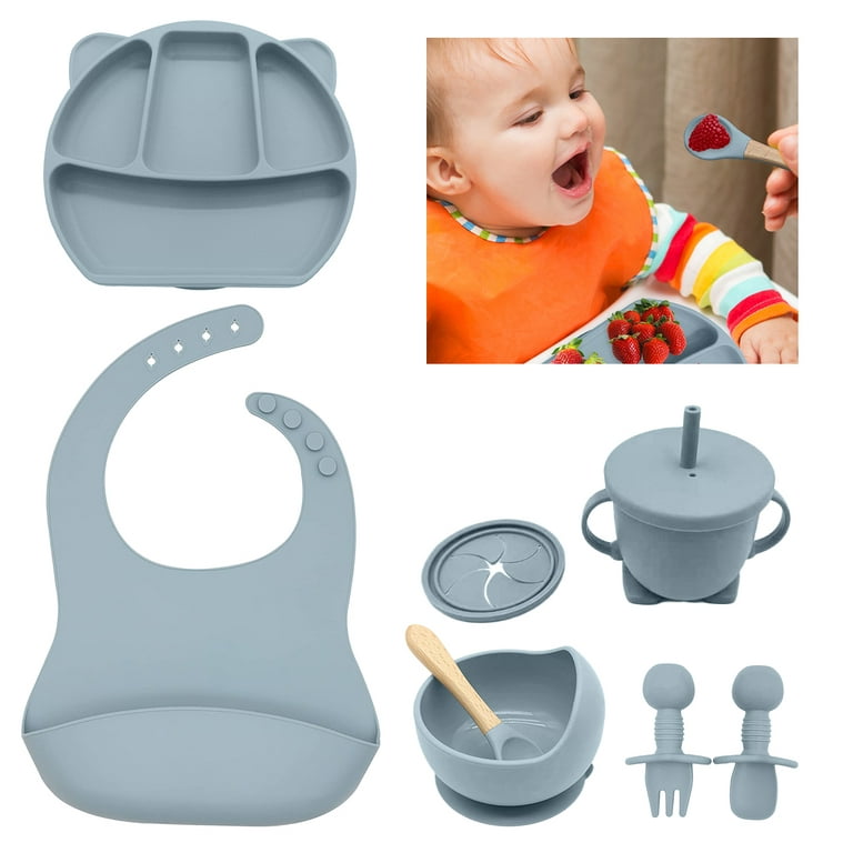 NGP Baby Silicone Feeding Set 11 Pcs Infant Dinnerware with Baby Plate for  Baby Silicone Bibs Spoons Fork Straw Sippy Cups Toddler Bowls Dishes Kids