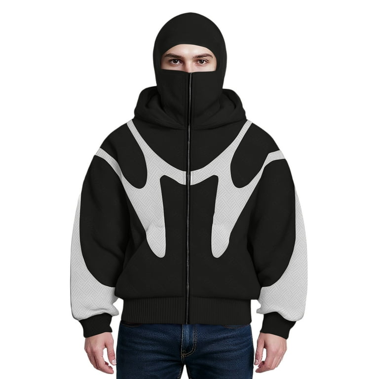 Dwelliawo Mens Balaclava Hoodie with Mask Warm Face Fashion Double