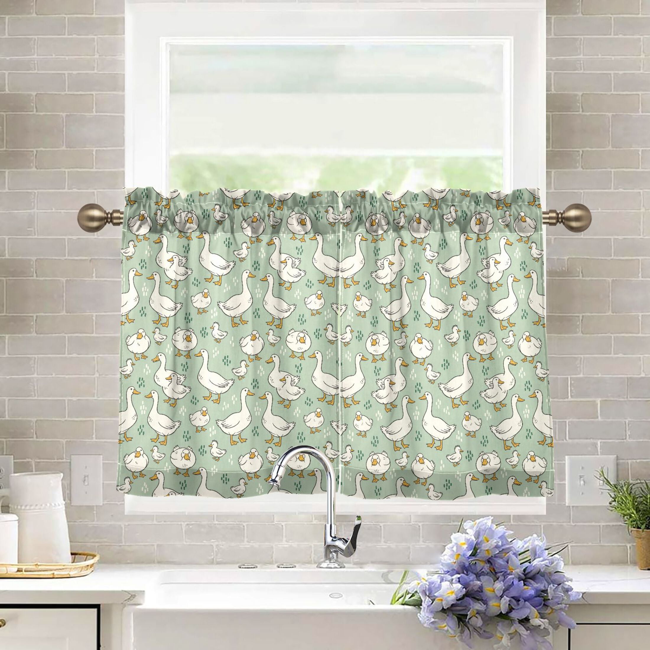 Linen Kitchen Curtains Cute Goose Tier Curtains Tier Kitchen Living Room Bedroom Balcony 2 Panels 27x36 Inch