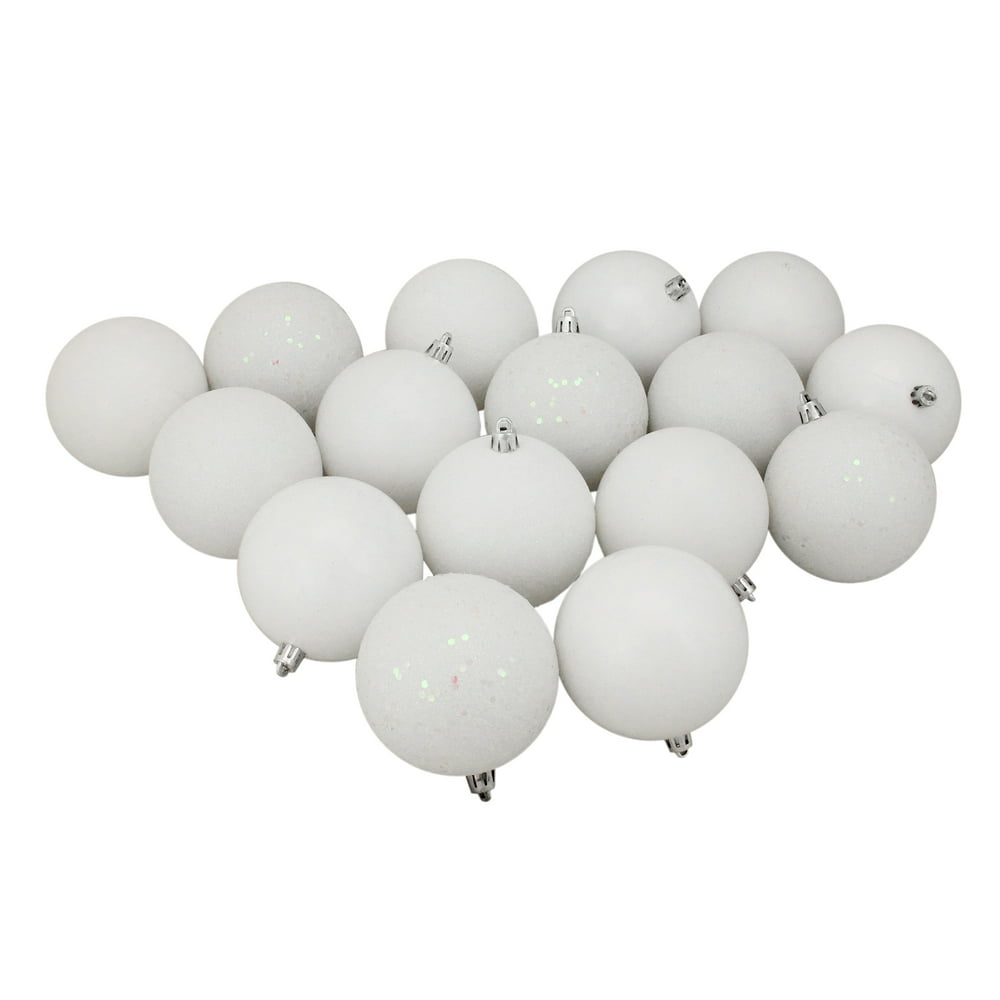 16ct Winter White Shatterproof 4Finish Christmas Ball Ornaments 3