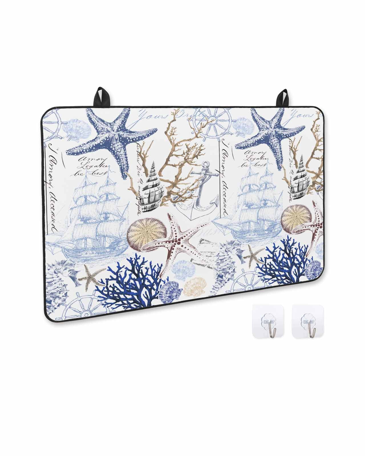 nqOlkjepod Large Induction Cooktop Protector Mat 36"x21", Blue Brown Coastal Stove Top Covers for Electric Stove, Summer Beach Nautical Coral Starfish Stove Burner Cover Mats, Glass Top Stove Cover