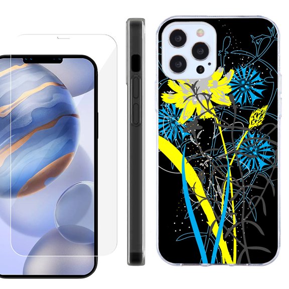 Slim Fit Protective Phone Case for Apple iPhone 12 / iPhone 12 Pro, with Tempered Glass Screen Protector, by OneToughShield ® - Wild Flowers