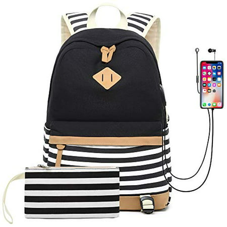 Waterproof Canvas Backpack for College Girls Women USB Charging Port Fits 14