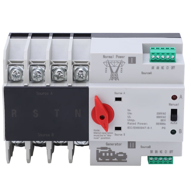 Interruptor de transferencia automática de doble potencia 4P, controlador de conmutación ininterrumpida para electrodomésticos, CA 230 V, bobina de 125 A