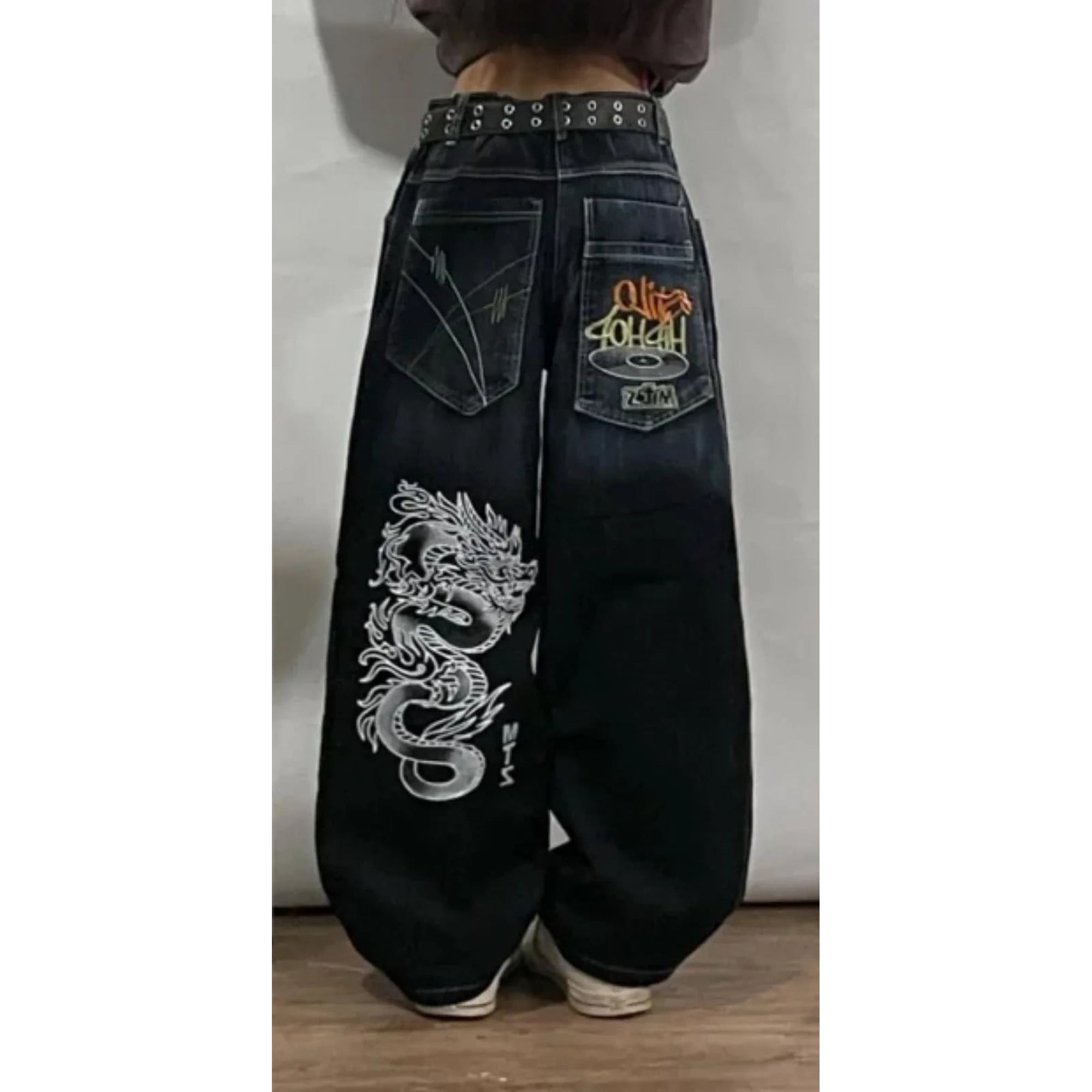00s wide flare design 安い blackdenim y2k