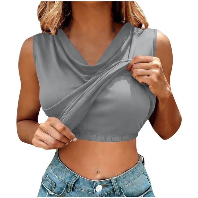 Tops de Color Sólido para las Mujeres de Moda Cómodo Versátil con Cojín de Pecho Cuello Pila Tops sin Mangas para las Mujeres