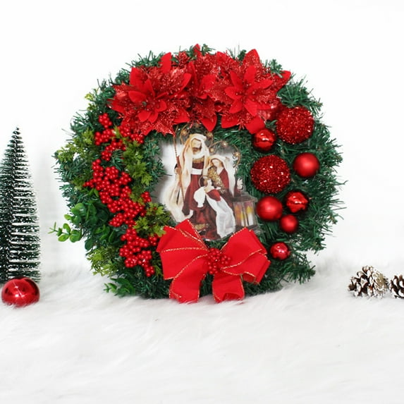 Esaierr Artificial Christmas Jesus Wreath Christian Layout Hanging Wreath Hanging Doors Home Wall Hanging Decoration