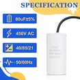 thumbnail image 4 of 2Pcs CBB60 Run Capacitor 80uf 450V AC 2 Wires 50/60Hz Cylinder 102x50mm White, 4 of 6