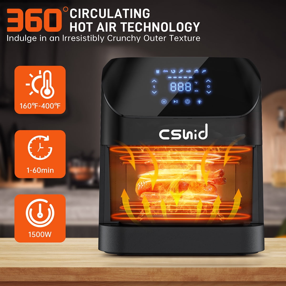 Cshidworld Air Fryer, 7.5 QT Large Air Fryer with Clear Window & Washable Basket,10-in-1 Presets Functions For Crisp,Roast,Bake and Reheat,Nonstick,Digital Touchscreen,Quiet, Black