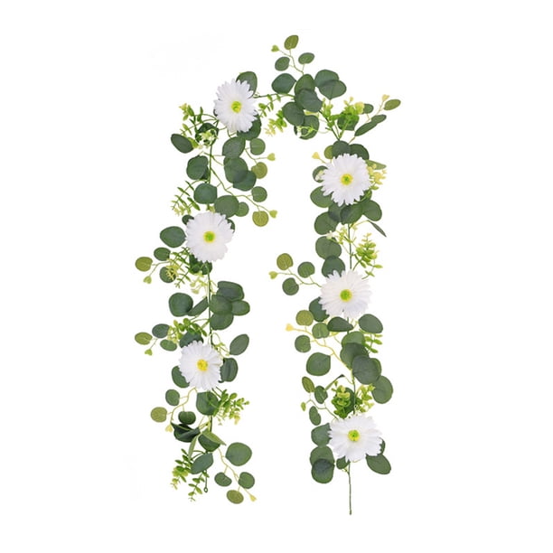 Guirnalda de eucalipto artificial con flores, guirnalda de vegetación floral sintética para centro de mesa de boda, fiesta, ceremonia, telón de fondo, decoración de arco