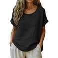 thumbnail image 4 of Linen Tops For Women，Short Sleeve Crew Neck Tops ﻿ Short Sleeve Gauze Casual Dressy Summer Loose Fit Trendy ﻿ Summer Beach Shirt ﻿ Ventilate, 4 of 6