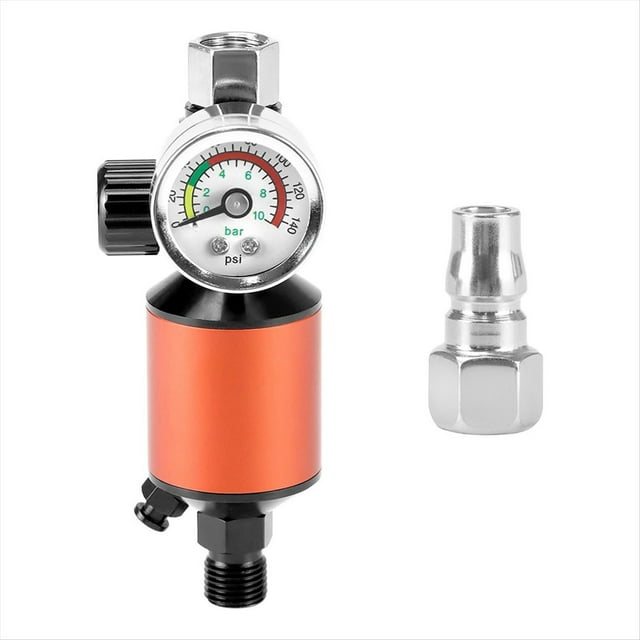 Regulador de Compresor de Aire y Separador de Agua con Manómetro de 140 PSI, Filtro de 1 Micrón, NPT de 1/4 de Pulgada, Válvula de Drenaje con Botón Pulsador