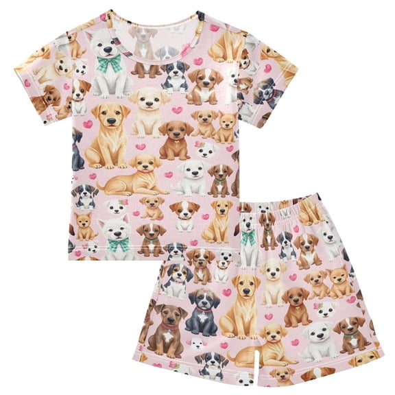 joogoo Dogs Cute Pattern Pajama Sets Short Sleeve Cotton 2-Piece Sleepwear 10Y