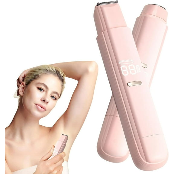 Bikini Trimmer for Women,Women's Painless Hair Trimmer,2 in 1 Double-Headed IPX7 Waterproof Wet and Dry,for Face Leg Arm Underarm, Electric Lady Razor, Portable Gift Set