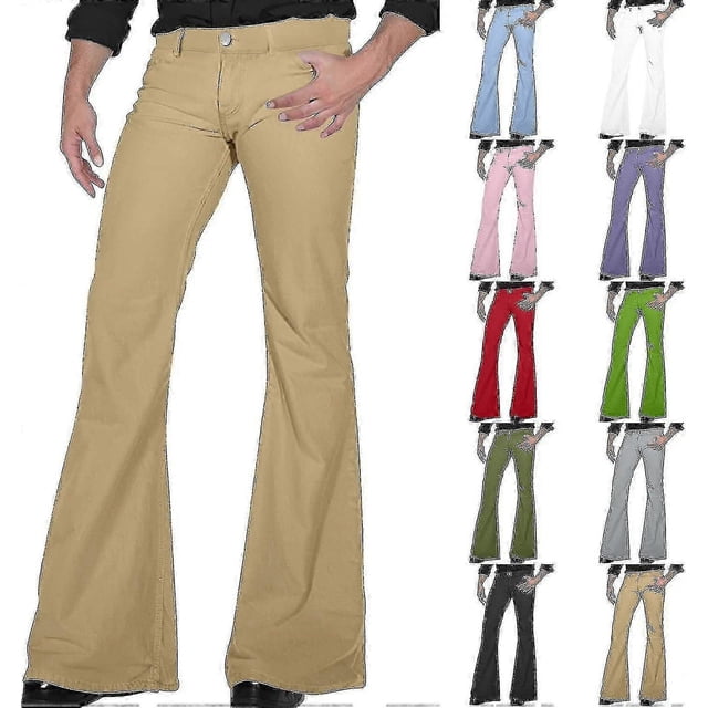 Pantalones de discoteca de los años 70 para hombre, pantalones vaqueros acampanados para hombre, pantalones vaqueros vintage de los años 60 y 70, A010-blanco, grande