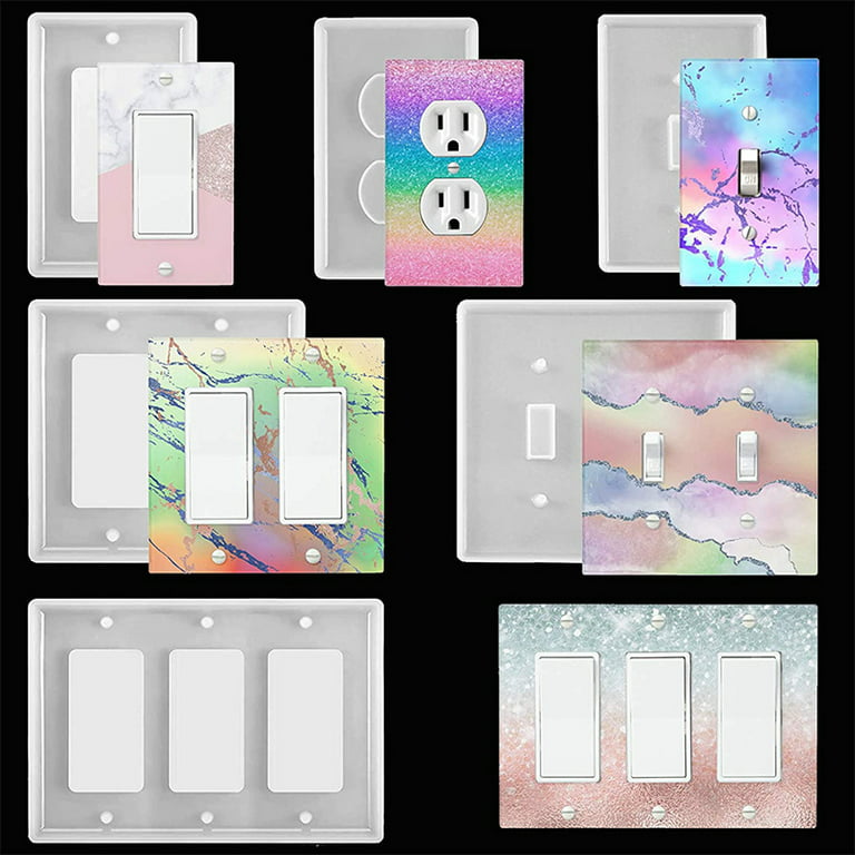 6Pcs Light Switch Cover Resin Molds , Switch Plate Silicone Molds Standard  Switch Socket Panel Epoxy Molds For DIY Decorative Wall Plate Mold Crafts