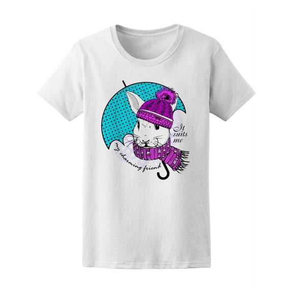 Cute Bunny With Umbrella T-Shirt Women -Image by Shutterstock, Female x-Large