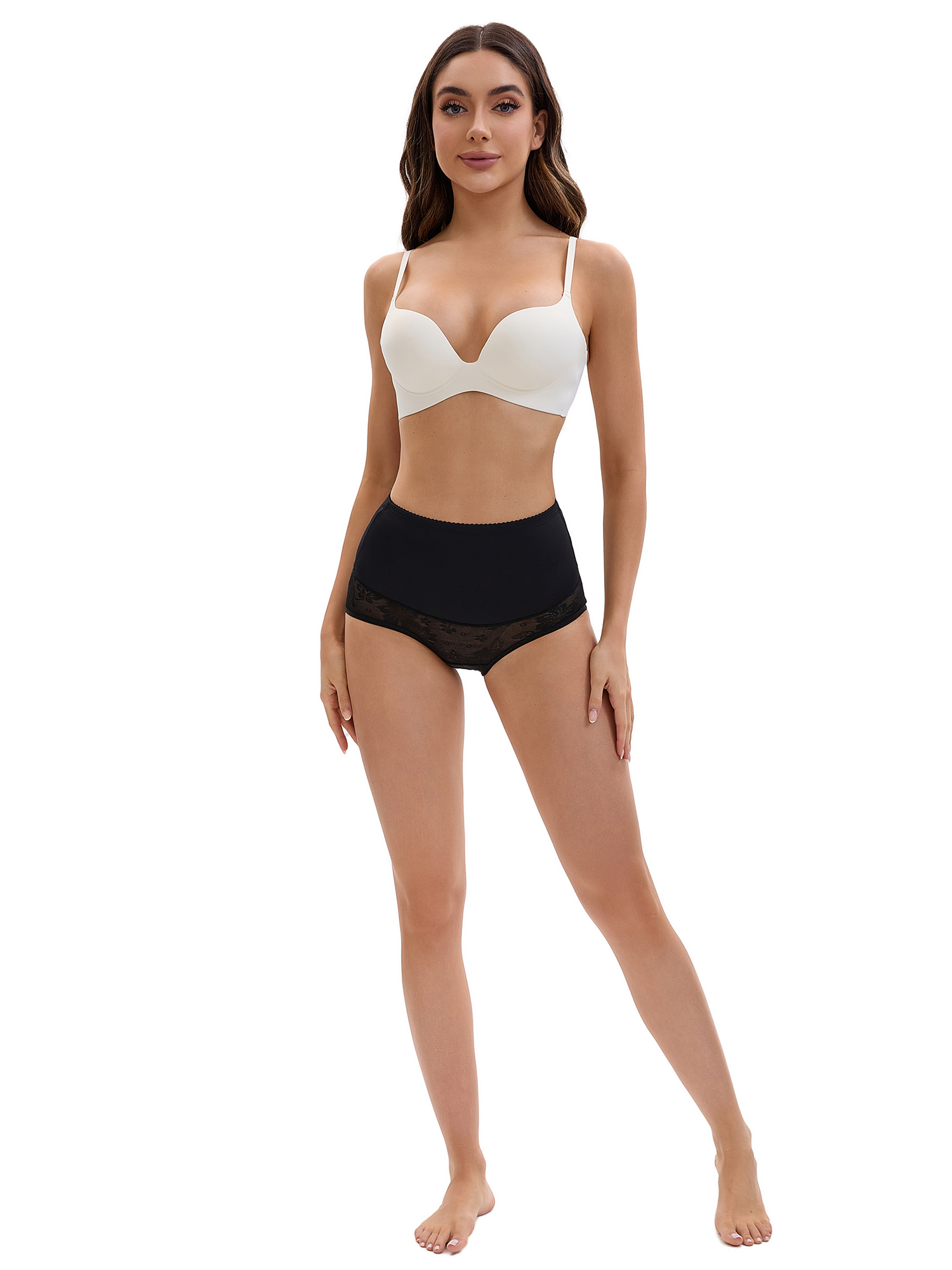 Unique Bargains High Waisted Slimming Lace Briefs L Black