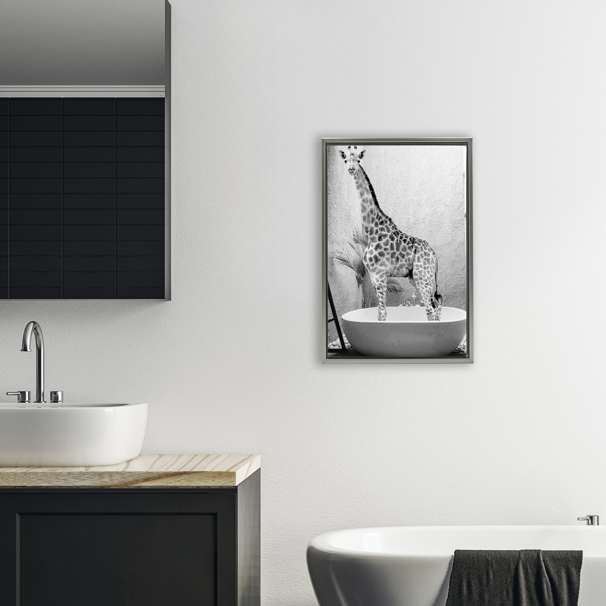 Stupell Industries Safari Bath Standing Tall Gray Framed Floater Canvas Wall Art, design by SD Graphics Studio