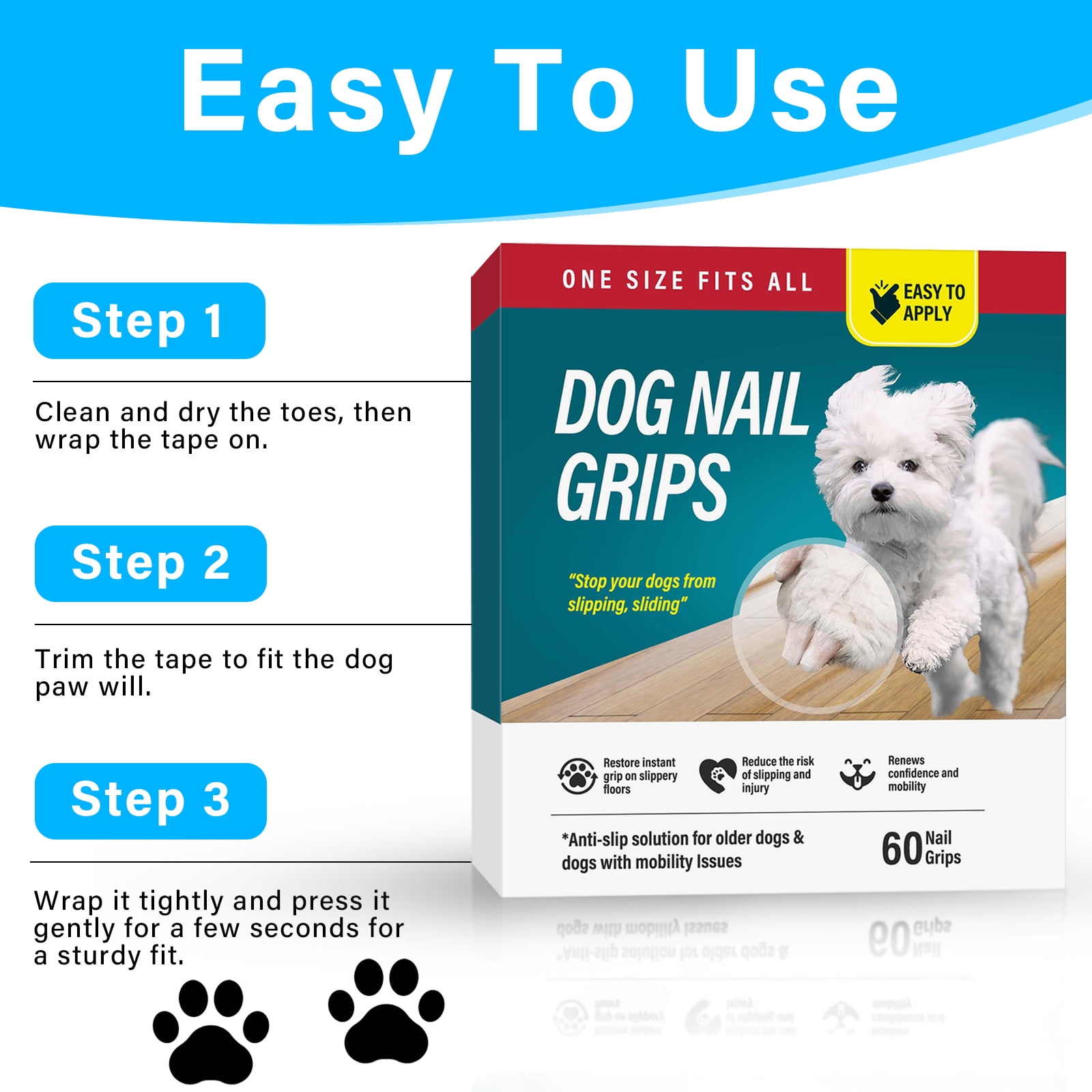 Dog Toe Grips, Dog Nail Grips, Secure Traction for Indoor & Outdoor Surfaces, 60pcs