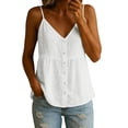 thumbnail image 2 of Lumistal Women's Sleeveless Linen Tank Top V Neck Button Down Shirt Casual Blouse for Women Trendy Loose Fit Summer Beach Vacation Tops Daily Wear White M, 2 of 6
