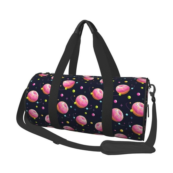 Fotbe Cartoon Donut Planets Pattern Foldable Sports Gym Bag with Wet Dry Pocket, Travel Bag, Large Capacity Duffel Bag, Splash Proof Carry on Bag, Overnight Bag, Weekender Bag