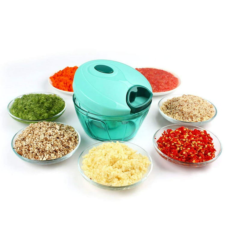 Food Chopper Pull String Manual Food Processor Cutter Handheld Mixer  Blender With 2 Attachment Blades, BPA free,500ml