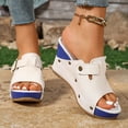 thumbnail image 2 of Rokment Women's Studded Buckles Platform Wedge Mules Slip on Sandals Fashion Casual Suede Peep Toe Color Block Chunky High Heels Summer Dressy Slides Blue Size 6.5, 2 of 6