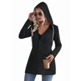 thumbnail image 3 of Women'S Wavy Textured Hooded Jacket Solid Color Patchwork Casual Loose Fit Zip-Up Black XXL, 3 of 8