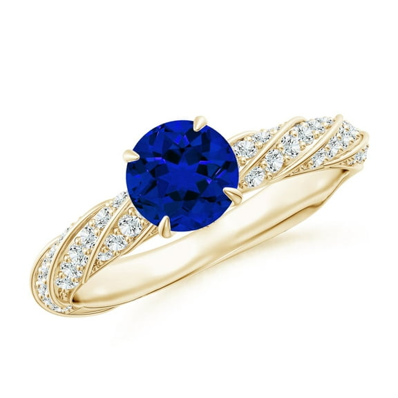 ANGARA Lab Grown 1 Ct Blue Sapphire Engagement Ring for Women in 14K Yellow Gold (Size-6mm) | September Birthstone, Anniversary, Jewelry Gift for Women | Lab-Grown Blue Sapphire Ring
