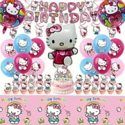 48Pcs - Hello Kitty Birthday Party Decorations Set, with Banner, Balloons, Cake Topper, Cupcake Toppers, Hanging Swirls, Tablecloth