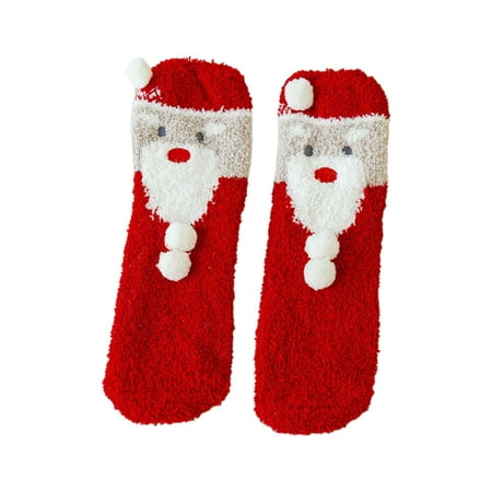 

Dasbsug Women Christmas Fuzzy Slipper Crew Socks Cartoon Santa Reindeer Striped Polka Dot Winter Warm Cozy Coral Fleece Hosiery
