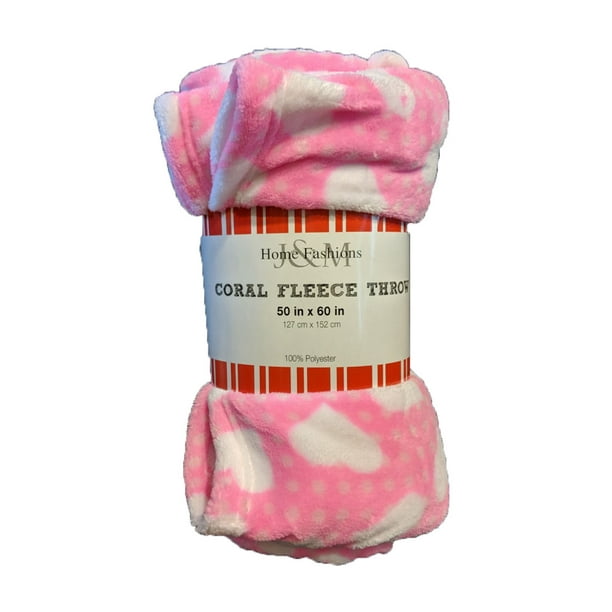 Valentines Day Plush Fleece Throw Blanket 50 x 60 Inches Pink and White