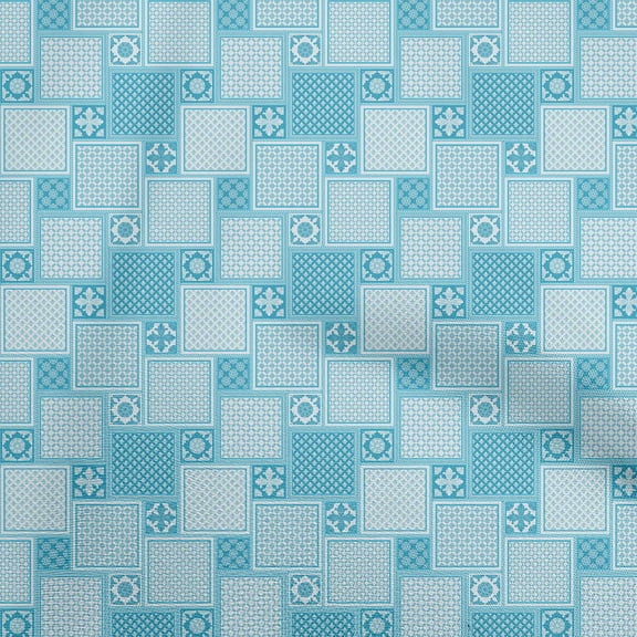 oneOone Velvet Turquoise Blue Fabric Asian Block Tile Diy Clothing Quilting Fabric Print Fabric By Yard 58 Inch Wide