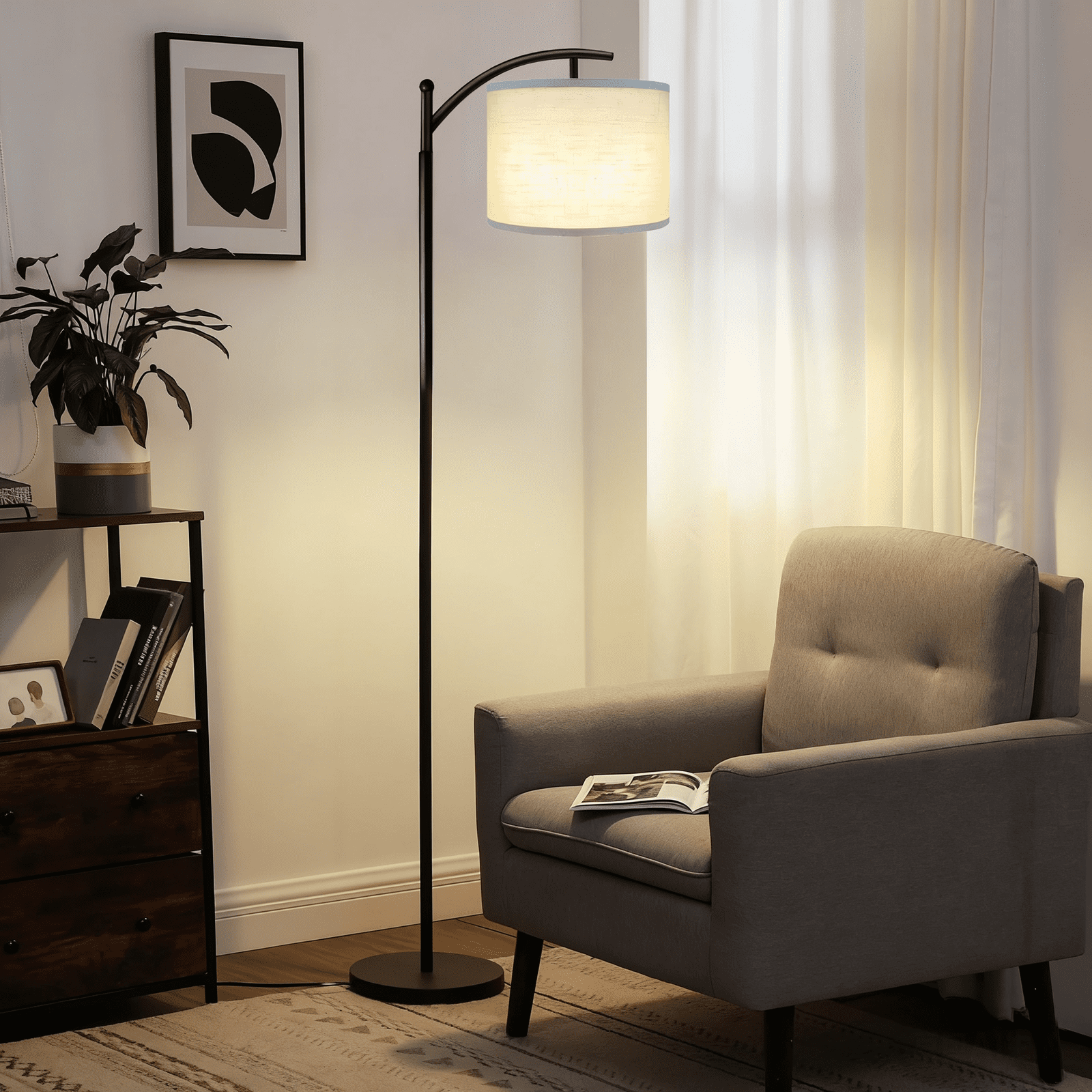 FOUKUS Arc Floor Lamp for Living Room: 16 Color LED Modern Tall Black Standing Lamp with Remote, Adjustable Reading Light for Bedroom Home Office Corner Decor